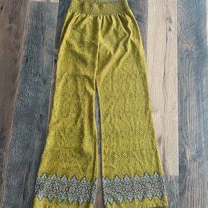 Prana Patterned Flowy Pants, Yellow/Gold, Size (S)
